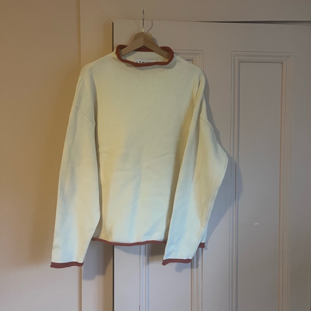 Cream Sweater with Red Accents